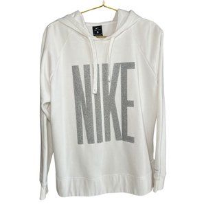 Nike White Hoodie with Silver Glitter Lettering- Size Medium